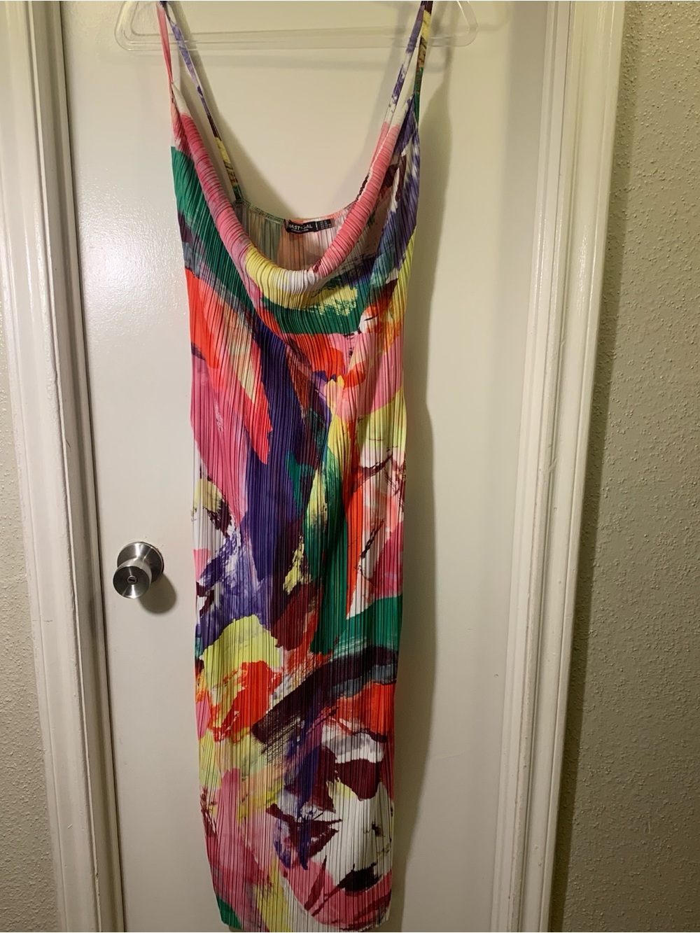 Nasty Gal Colorful Abstract Plisse Maxi Slip Dress Size 14